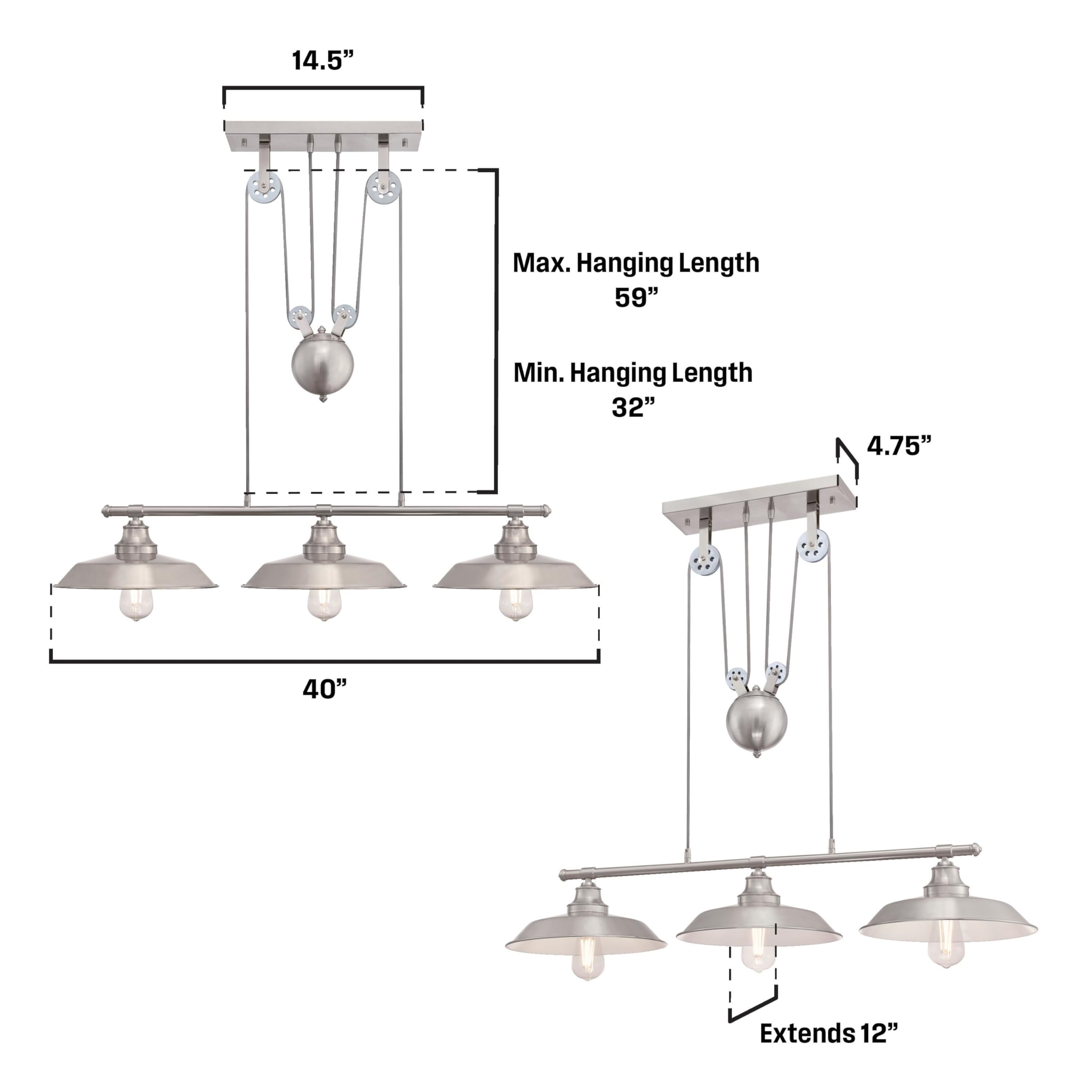 Westinghouse 6369900 Iron Hill Three-Light Indoor Island Pulley Pendant Light, Brushed Nickel Finish - Image 3