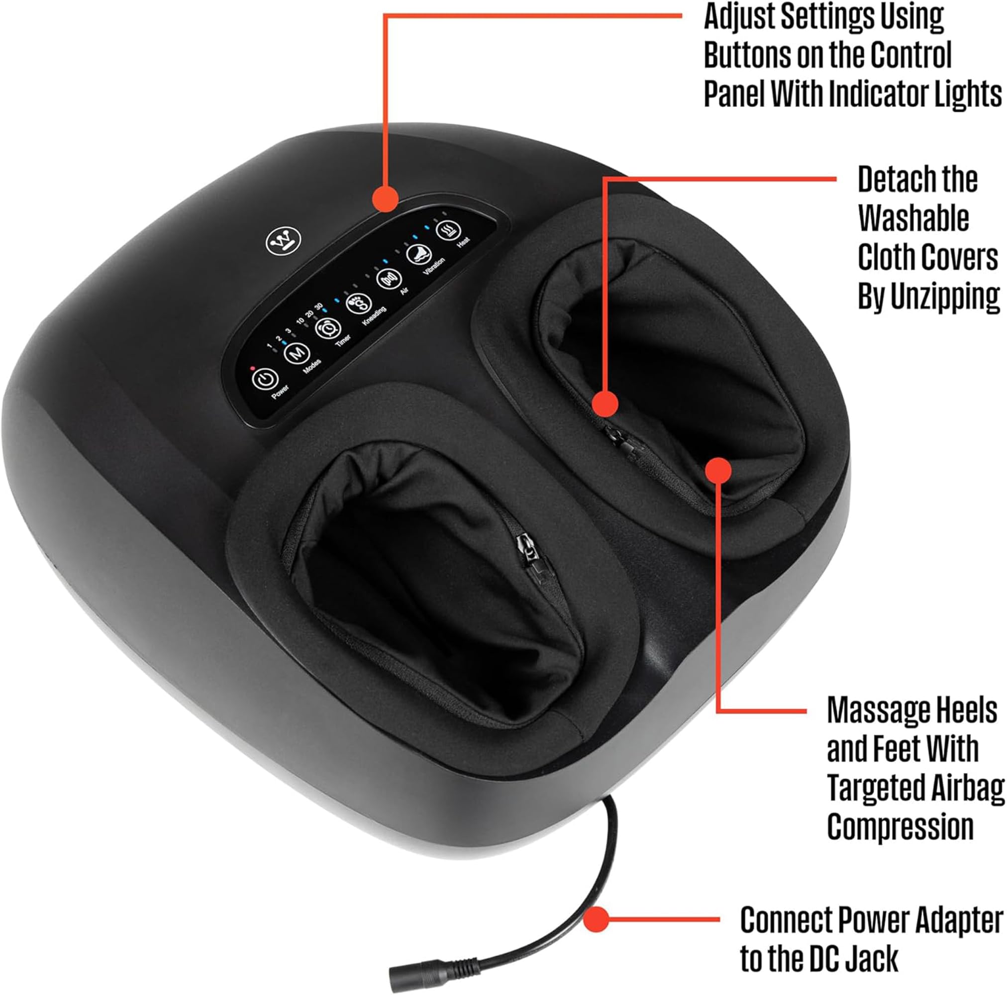 Westinghouse Foot Massager with Heat & Compression, Adjustable Heat & Intensity Levels, Shiatsu Kneading, Vibration, & Heel Scraping, Heated Electric Foot Massager for Dynamic Spa Like Massage - Image 4